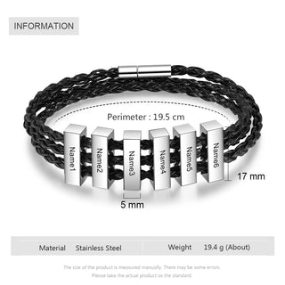 Square Beads Stainless Steel Leather Bracelet