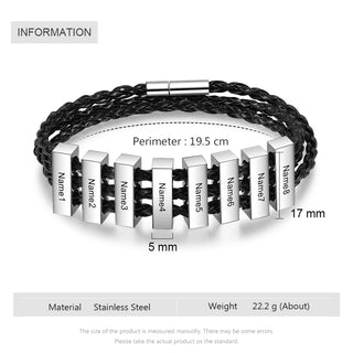 Square Beads Stainless Steel Leather Bracelet