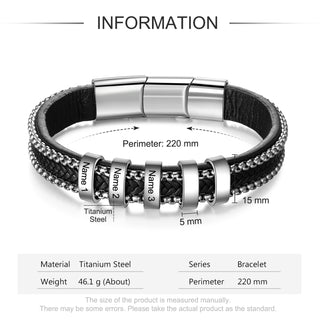 Stainless Steel Black Leather Bracelet