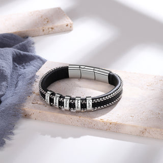 Stainless Steel Black Leather Bracelet