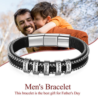 Stainless Steel Black Leather Bracelet