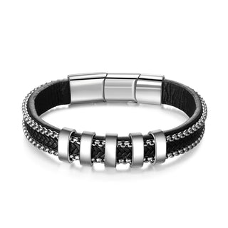 Stainless Steel Black Leather Bracelet