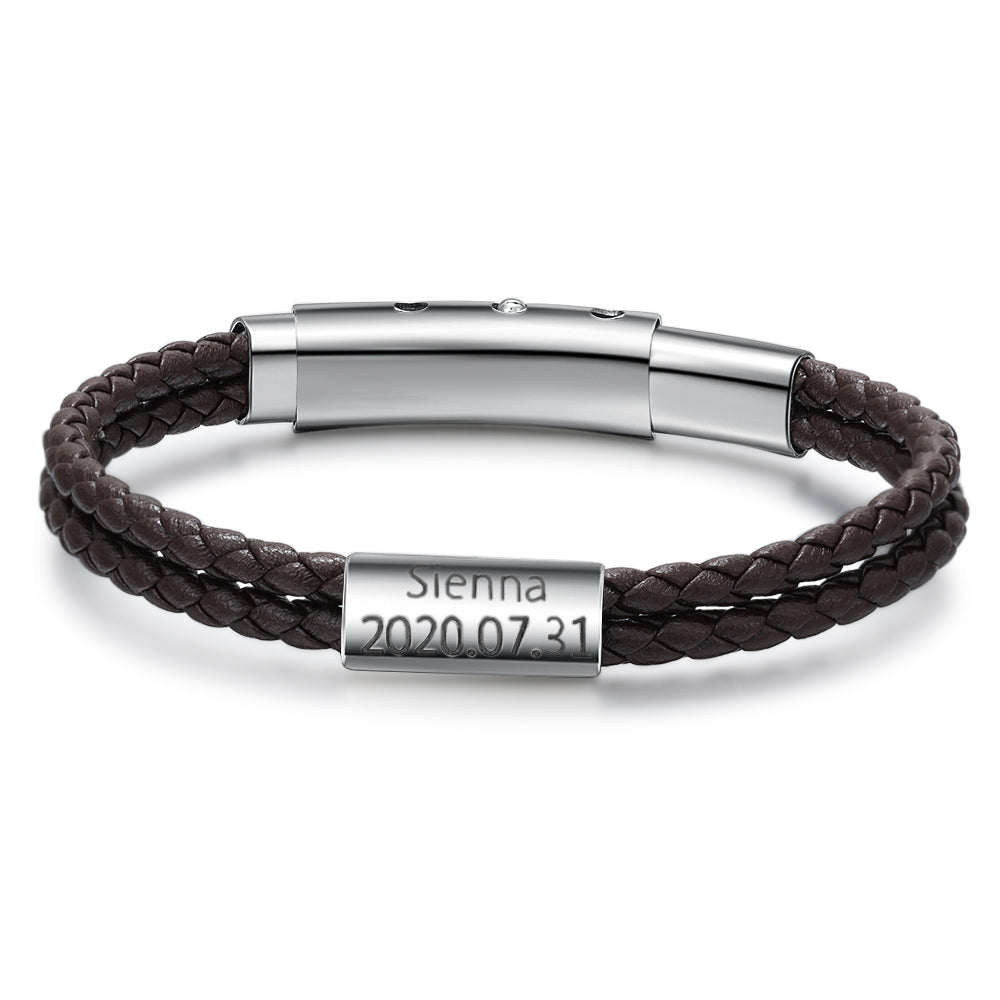 Stainless Steel Leather Bead Bracelet
