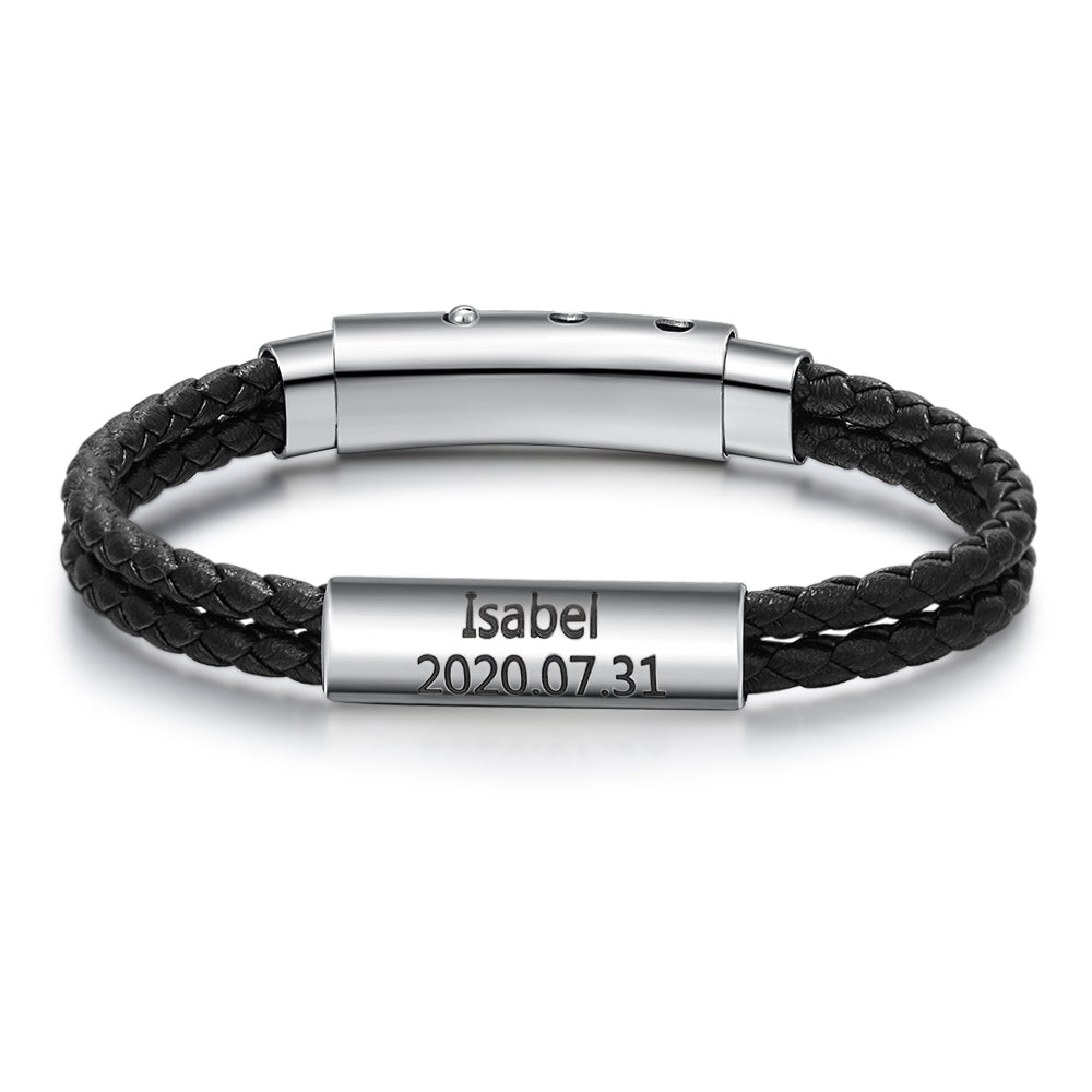 Stainless Steel Leather Bead Bracelet