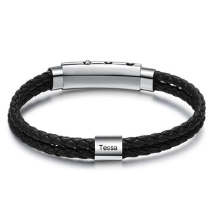 Stainless Steel Leather Bead Bracelet