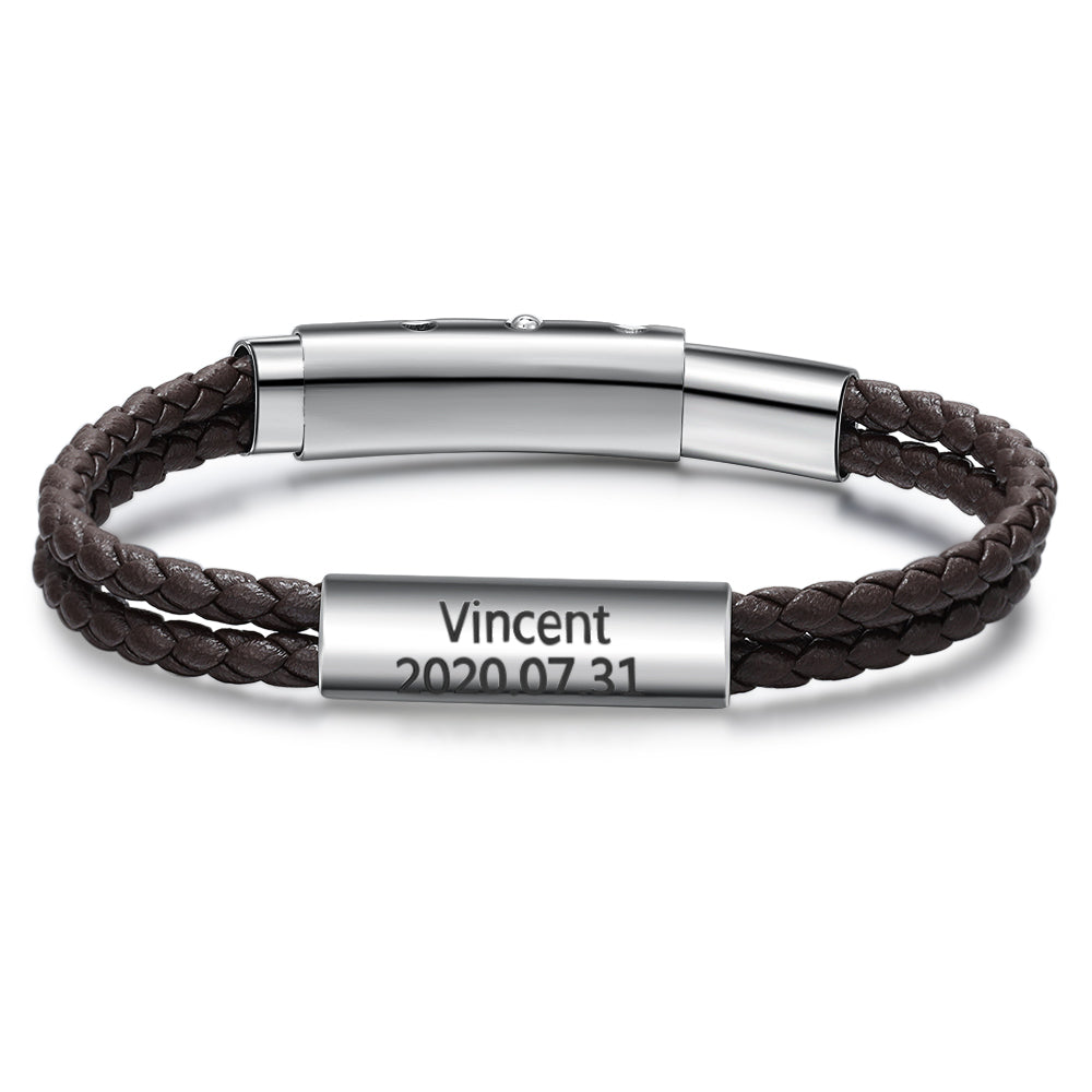 Stainless Steel Leather Bead Bracelet