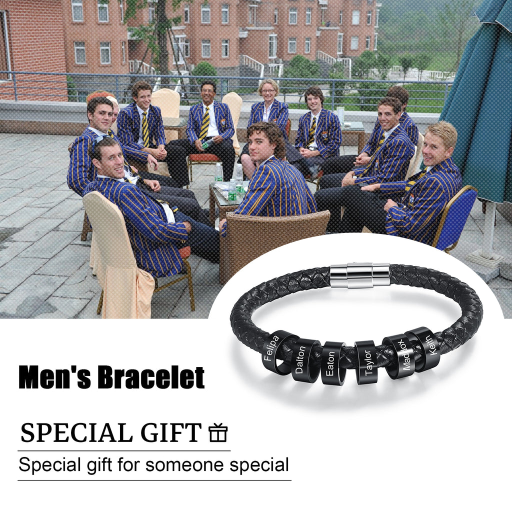 Stainless Steel Black Bead Leather Bracelet
