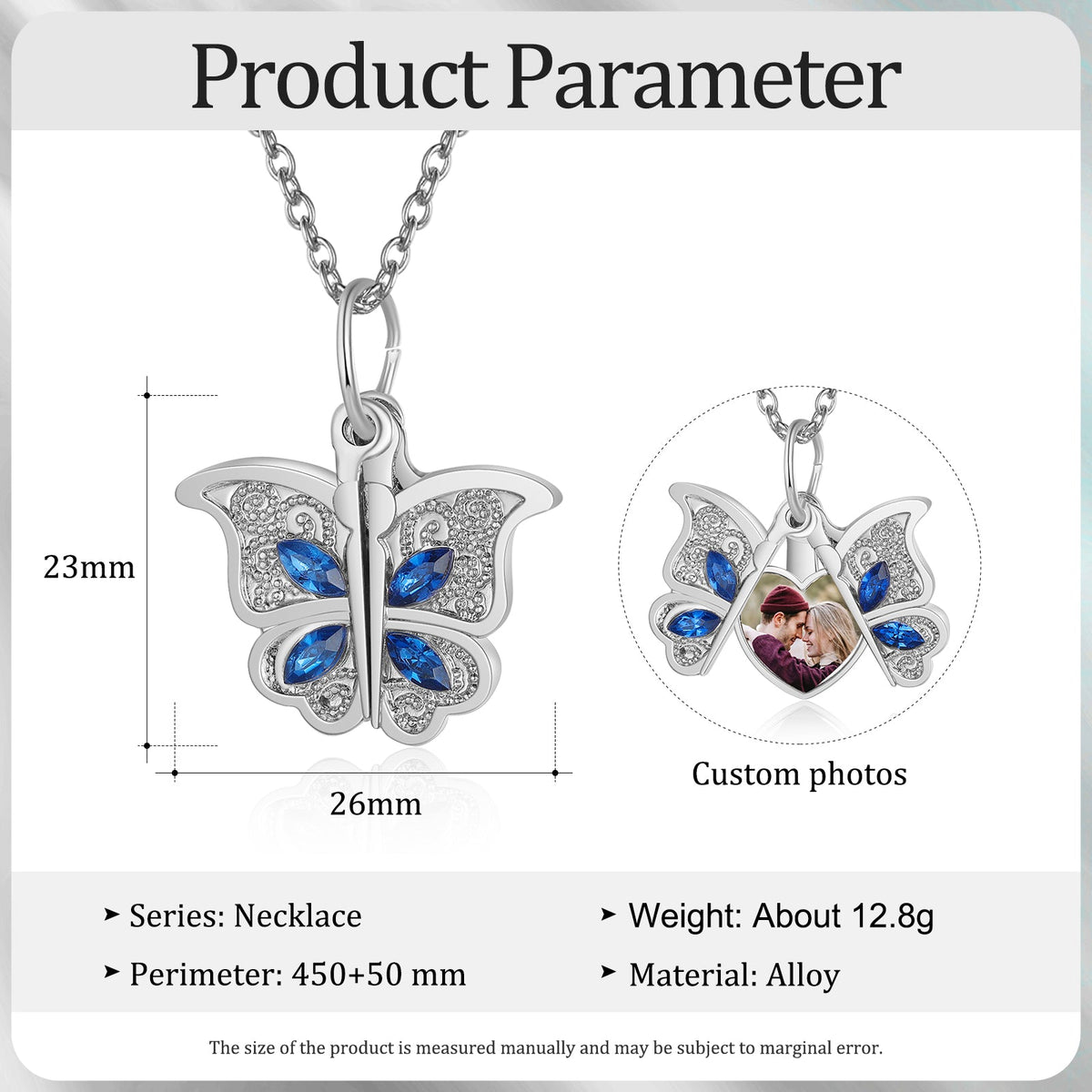 Custom Photo Butterfly Necklace