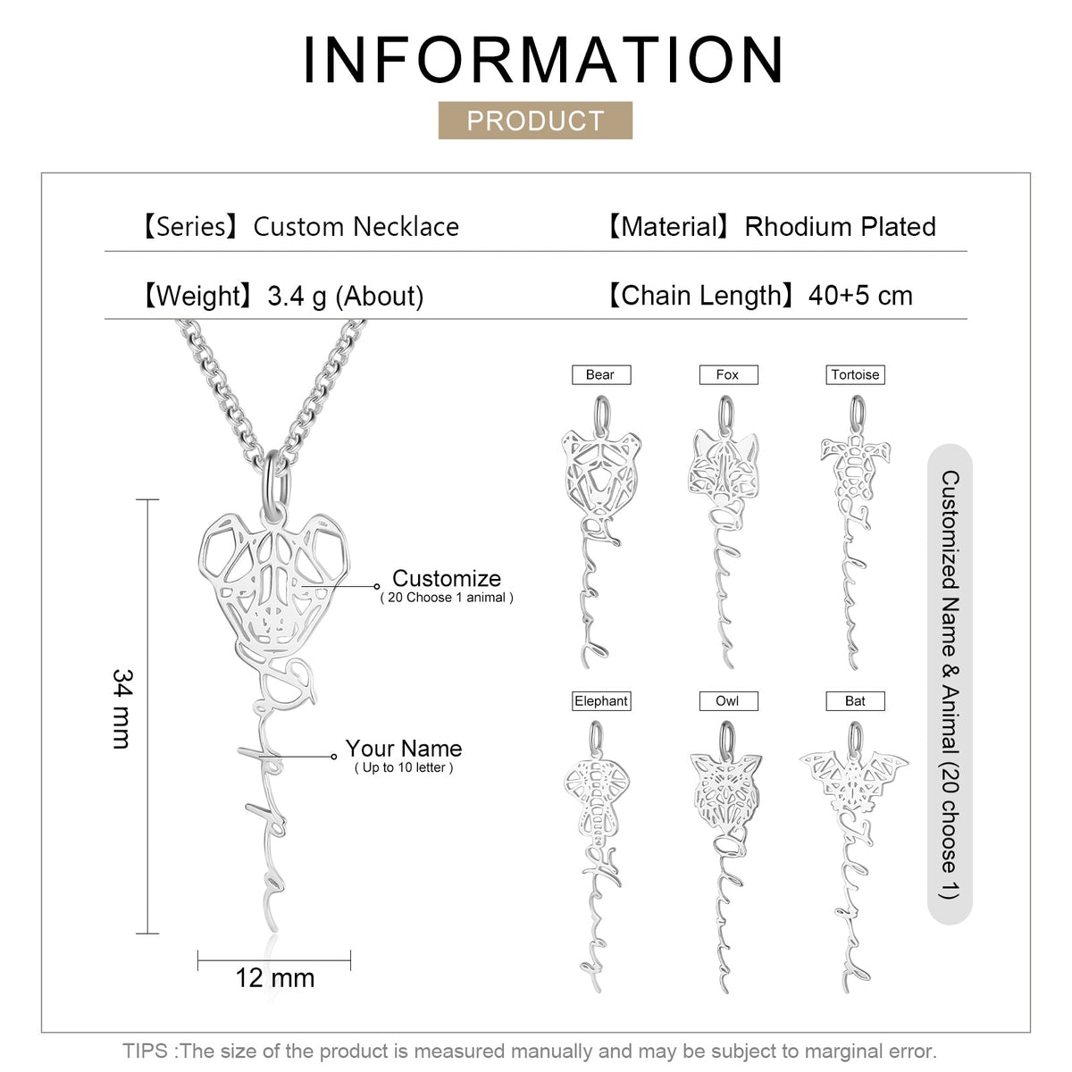 Custom Animal Name Necklace
