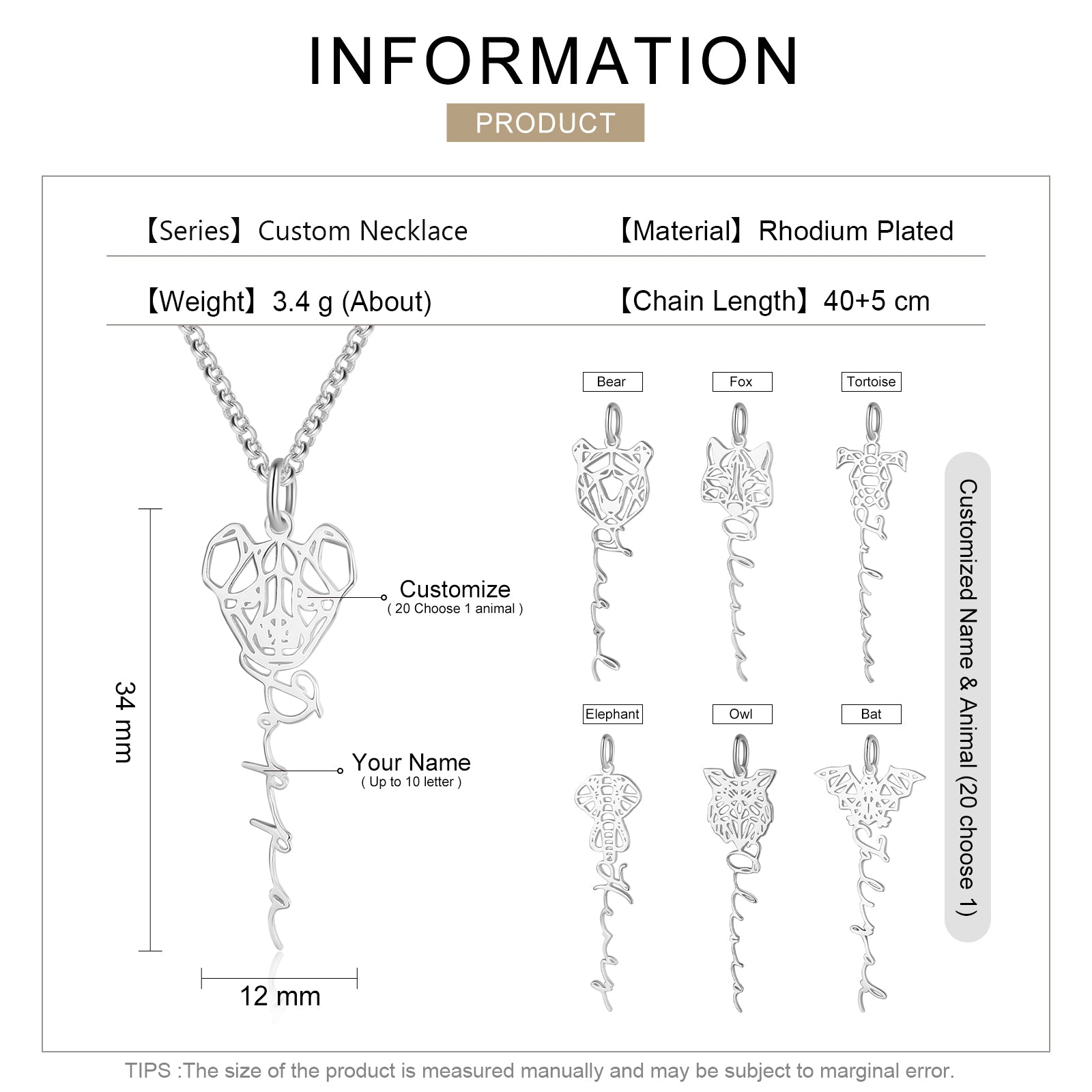 Custom Animal Name Necklace