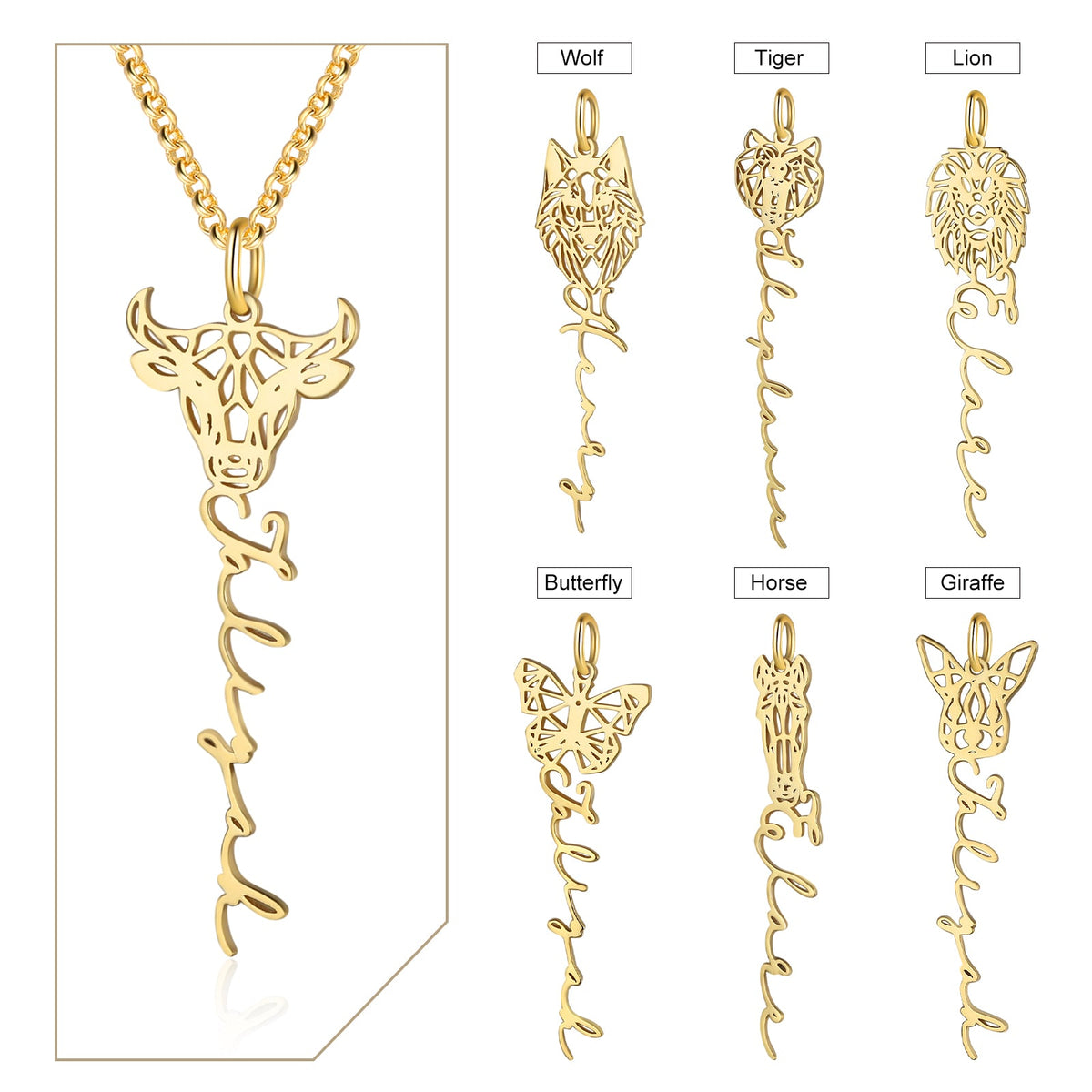 Custom Animal Name Necklace