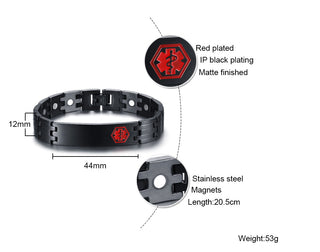 Titanium Steel Curved Glue Red Medical Alert Bracelet