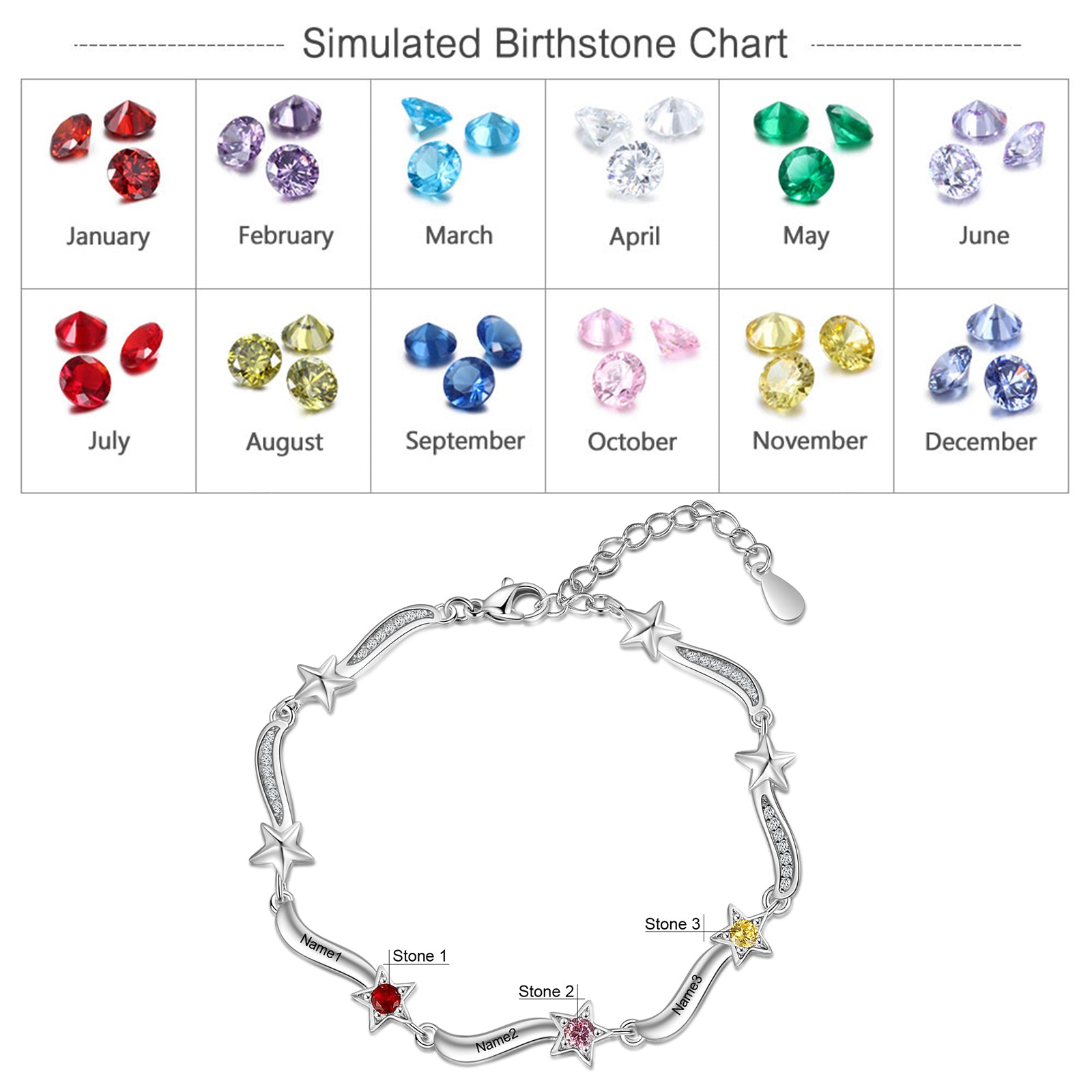 Rhodium Plated Star CZ Bracelet