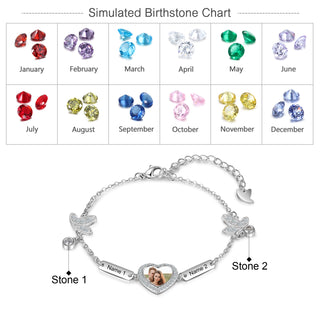 Personalized Rhodium Plated Butterfly Photo Heart Bracelet