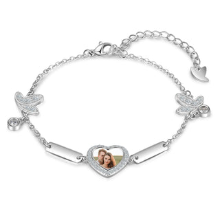 Personalized Rhodium Plated Butterfly Photo Heart Bracelet