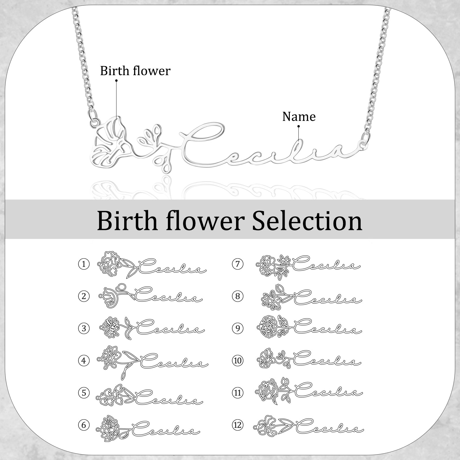 Custom Name Birthflower Necklace