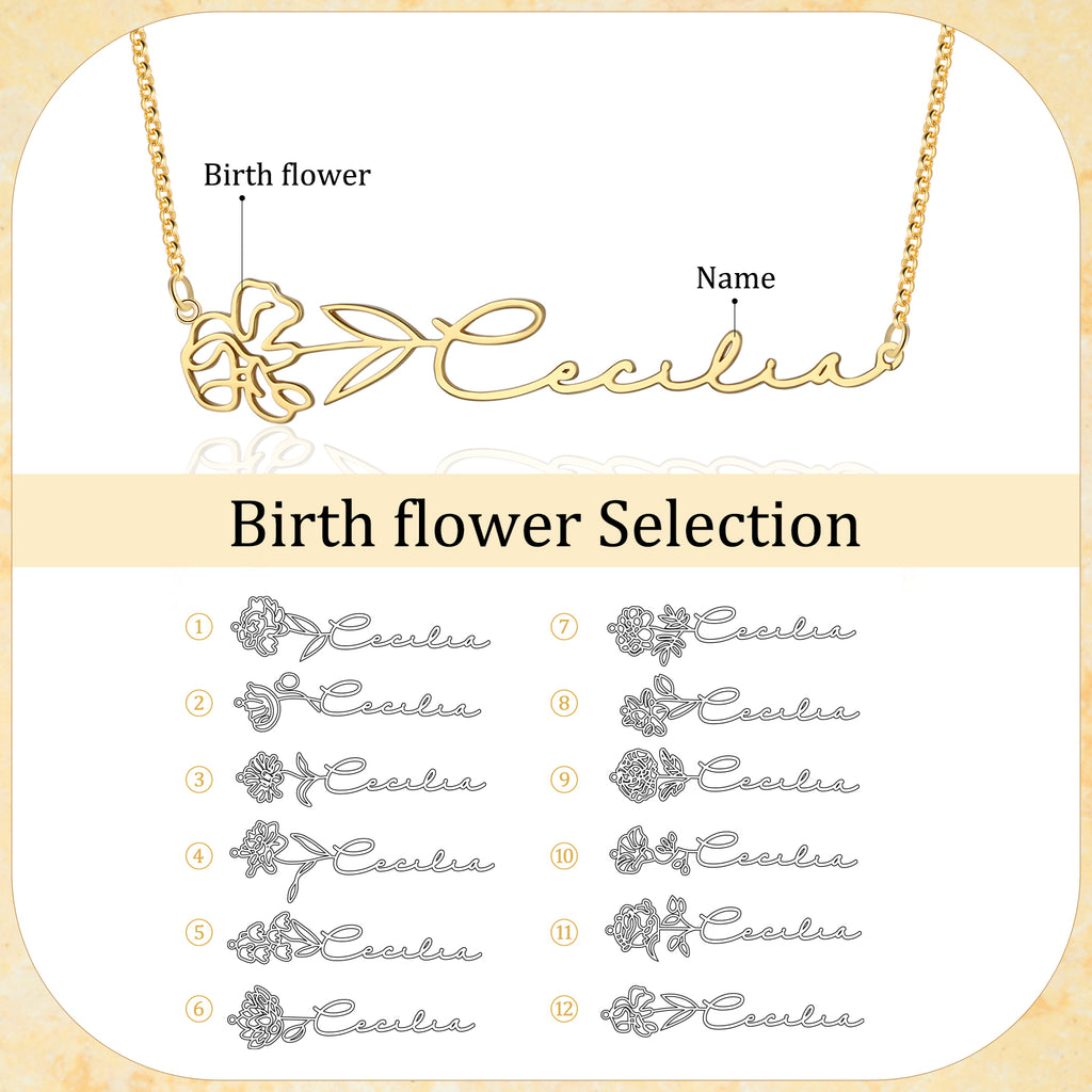 Custom Name Birthflower Necklace