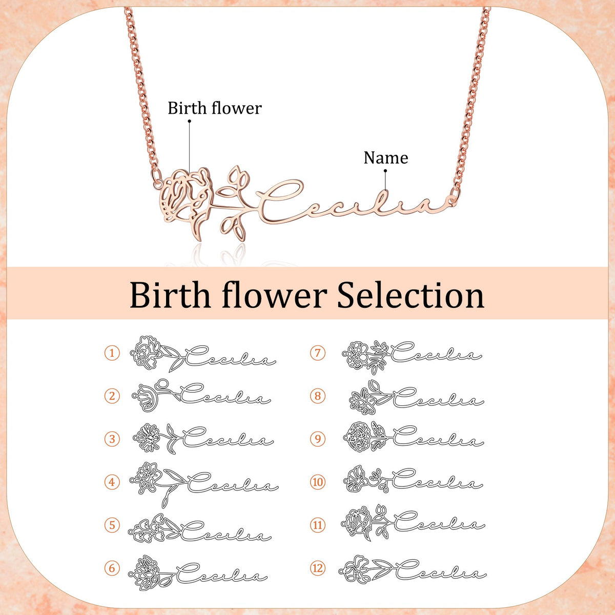 Custom Name Birthflower Necklace