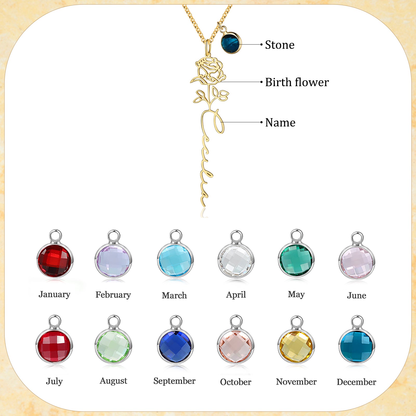 Custom Name Birthflower Necklace