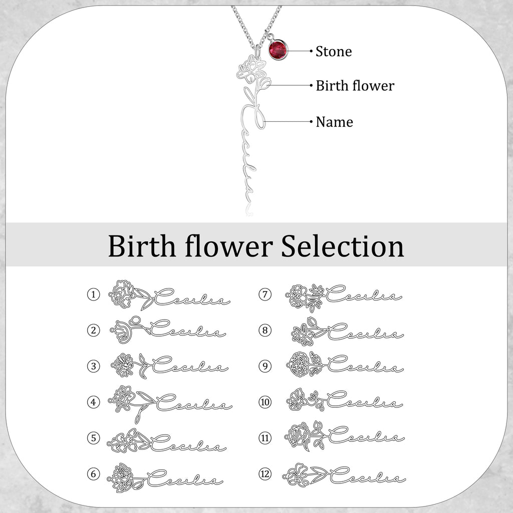 Custom Name Birthflower Necklace