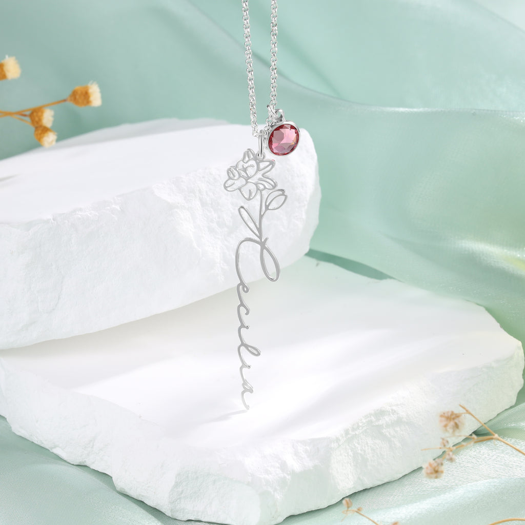 Custom Name Birthflower Necklace