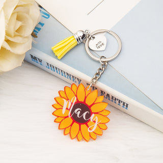 Custom Name Sunflower Keychain