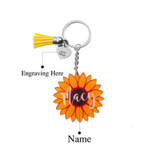 Custom Name Sunflower Keychain