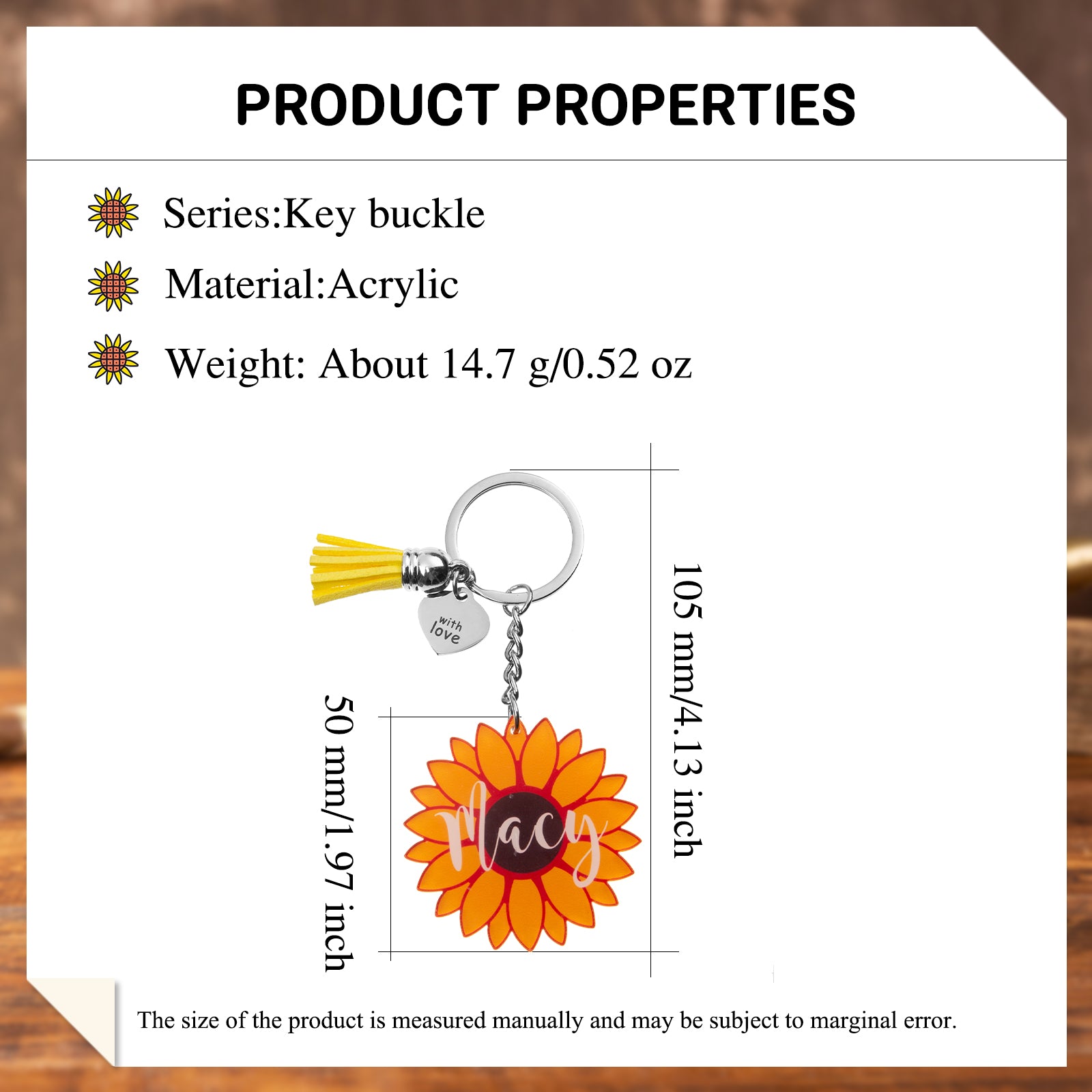 Custom Name Sunflower Keychain