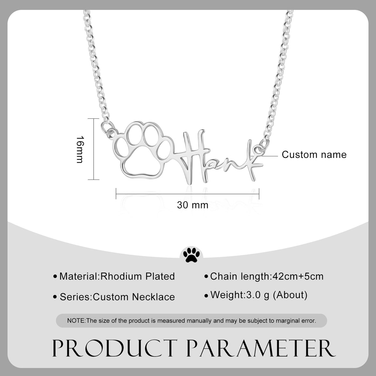 Custom Name Necklace with Paw