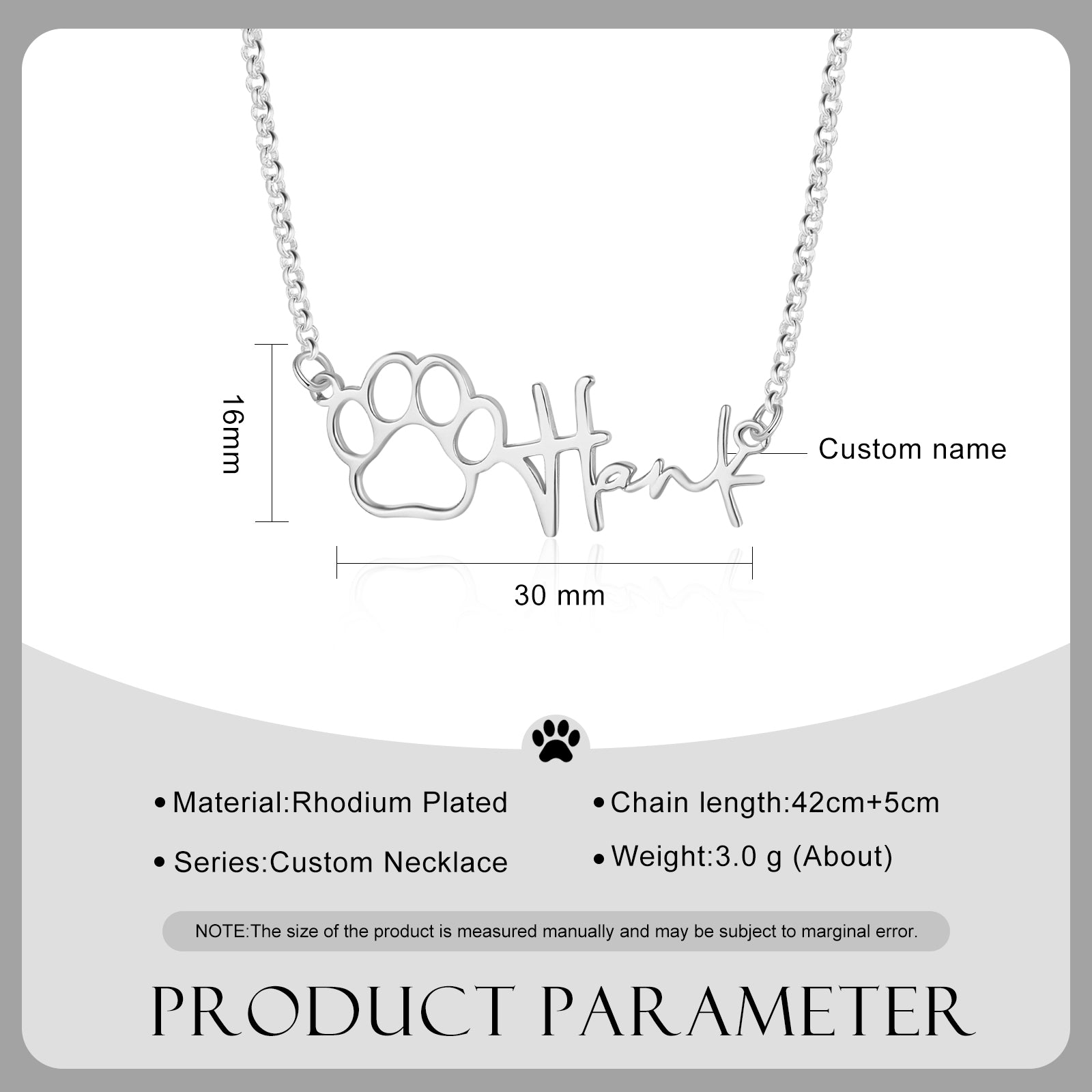 Custom Name Necklace with Paw