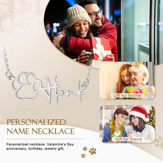 Custom Name Necklace with Paw