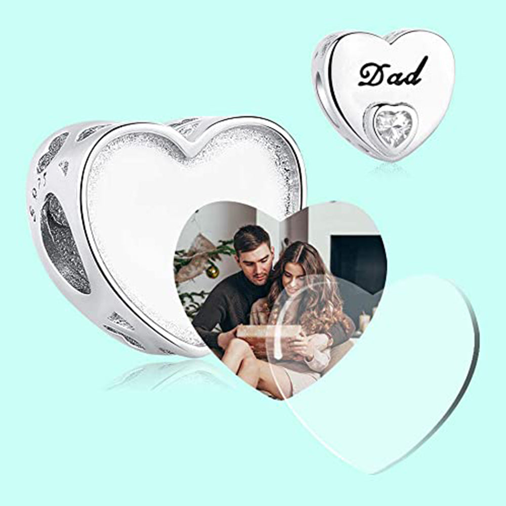 925 Sterling Silver Custom Heart Photo Charm