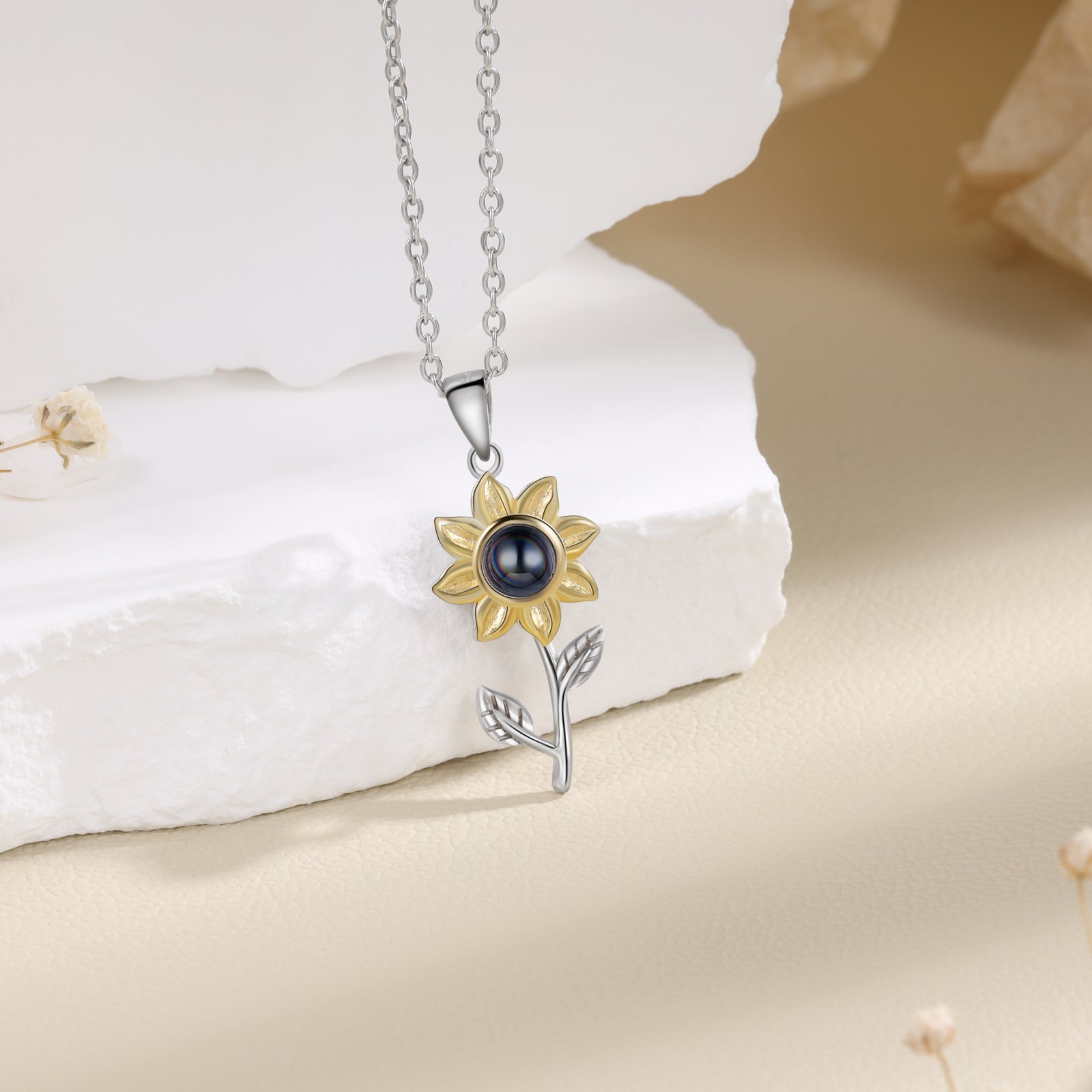 Custom Photo Projectin Sunflower Necklace