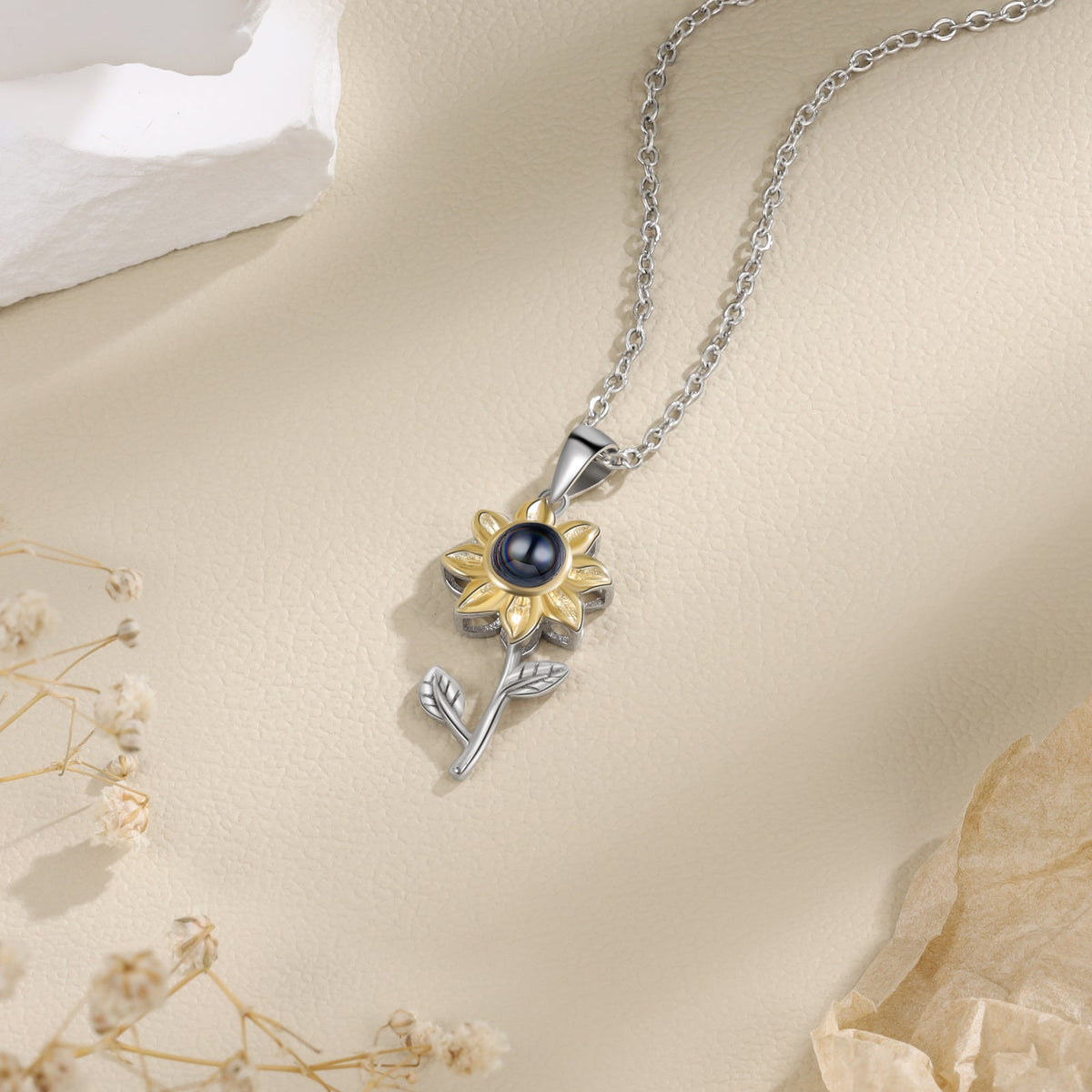 Custom Photo Projectin Sunflower Necklace