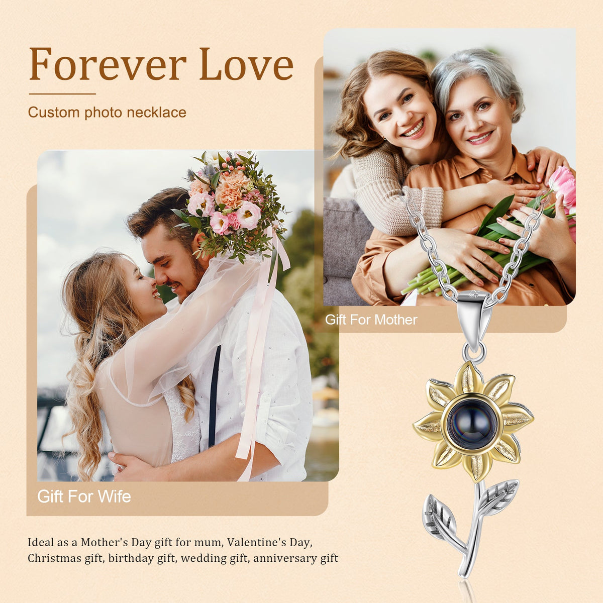 Custom Photo Projectin Sunflower Necklace
