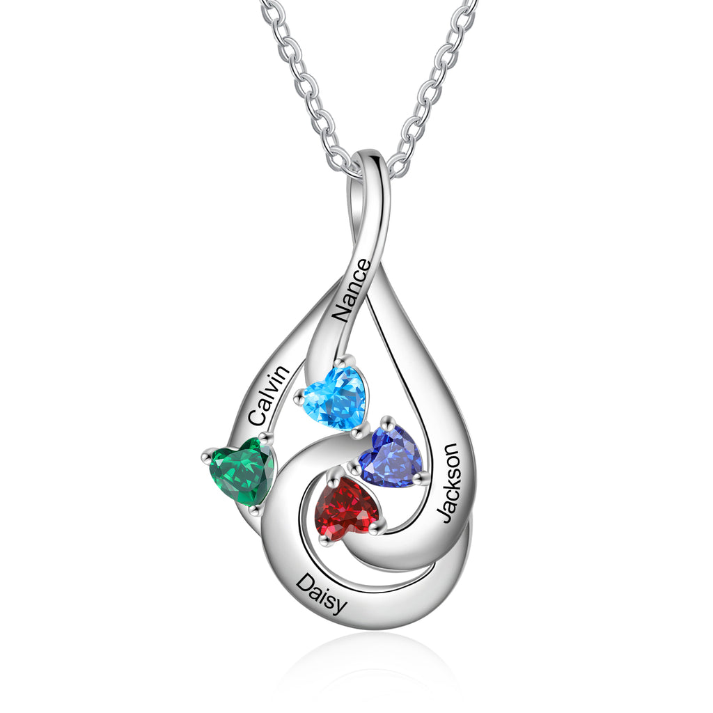 S925 Silver Birthstone Drop Shape Necklace