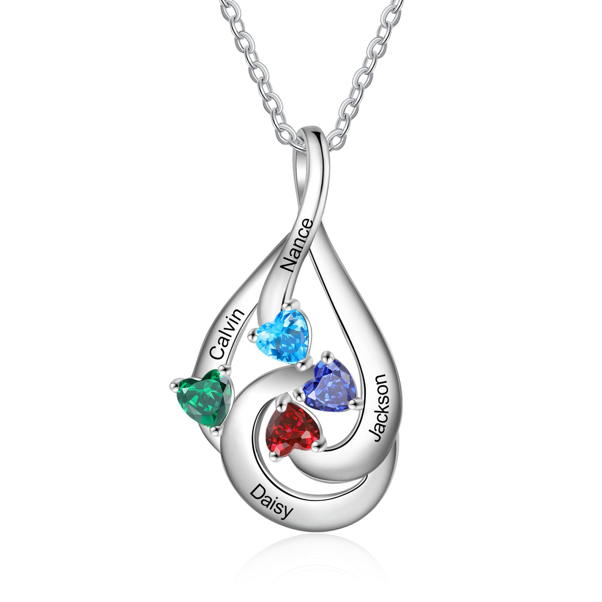 S925 Silver Birthstone Drop Shape Necklace