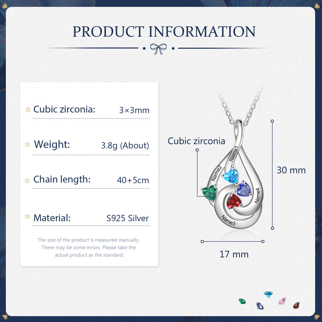 S925 Silver Birthstone Drop Shape Necklace