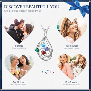 S925 Silver Birthstone Drop Shape Necklace