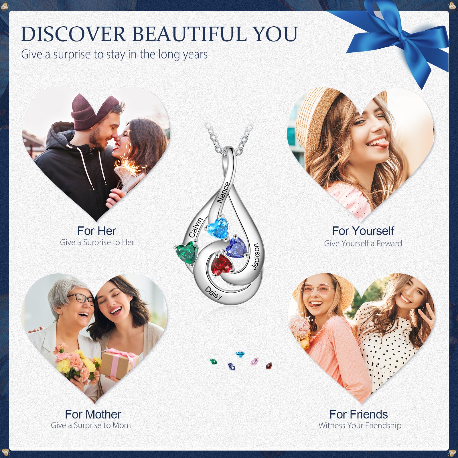 S925 Silver Birthstone Drop Shape Necklace