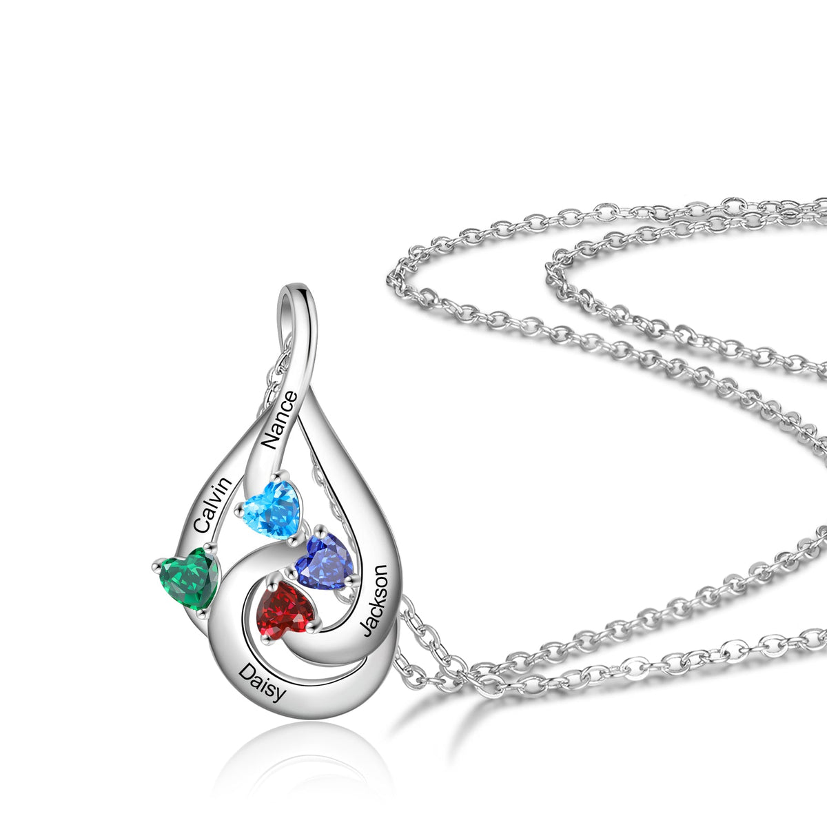 S925 Silver Birthstone Drop Shape Necklace