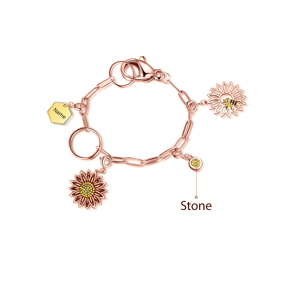 Rhodium Plated Sunflower and Bee Bracelet