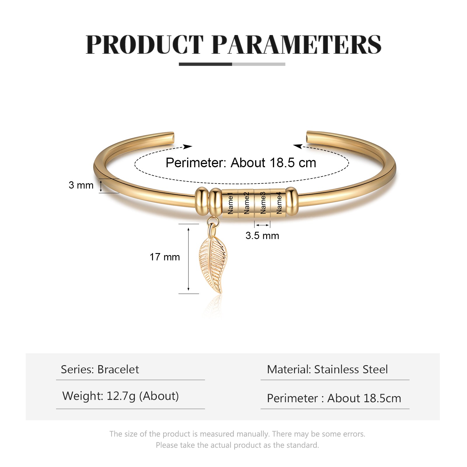 Personalized Stainless Steel Leaf Name Bracelet