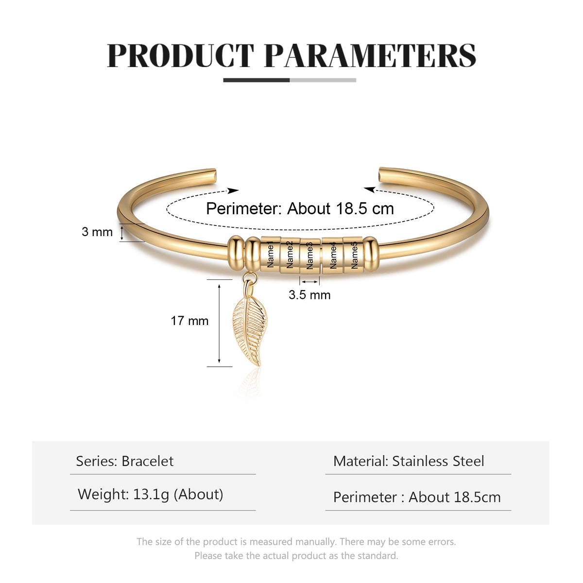 Personalized Stainless Steel Leaf Name Bracelet