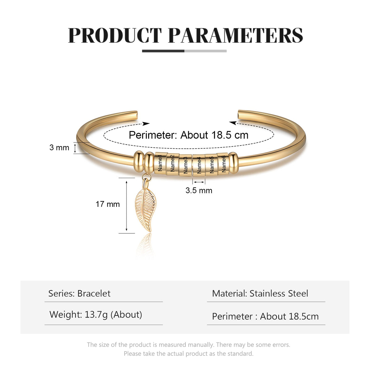 Personalized Stainless Steel Leaf Name Bracelet