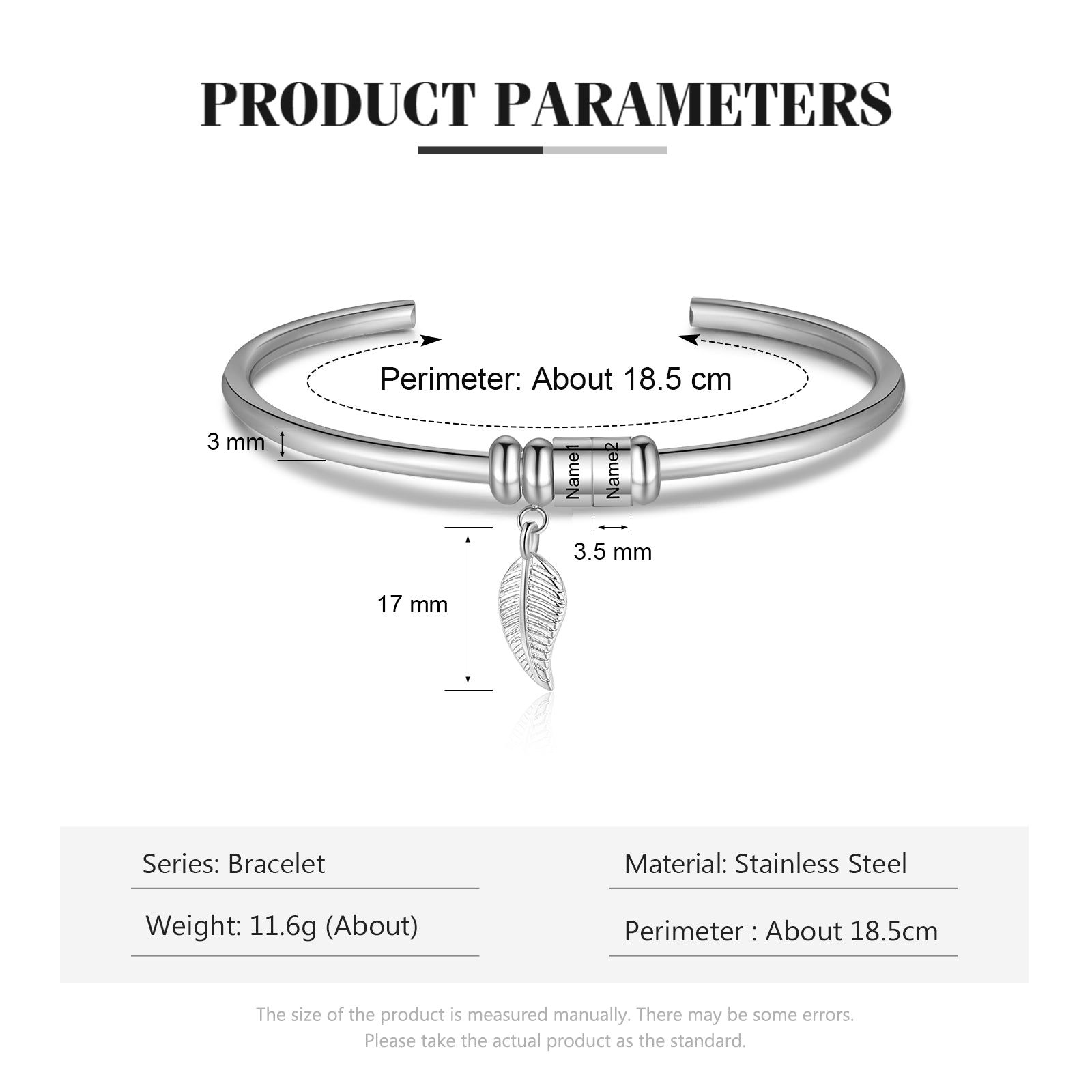 Personalized Stainless Steel Leaf Name Bracelet