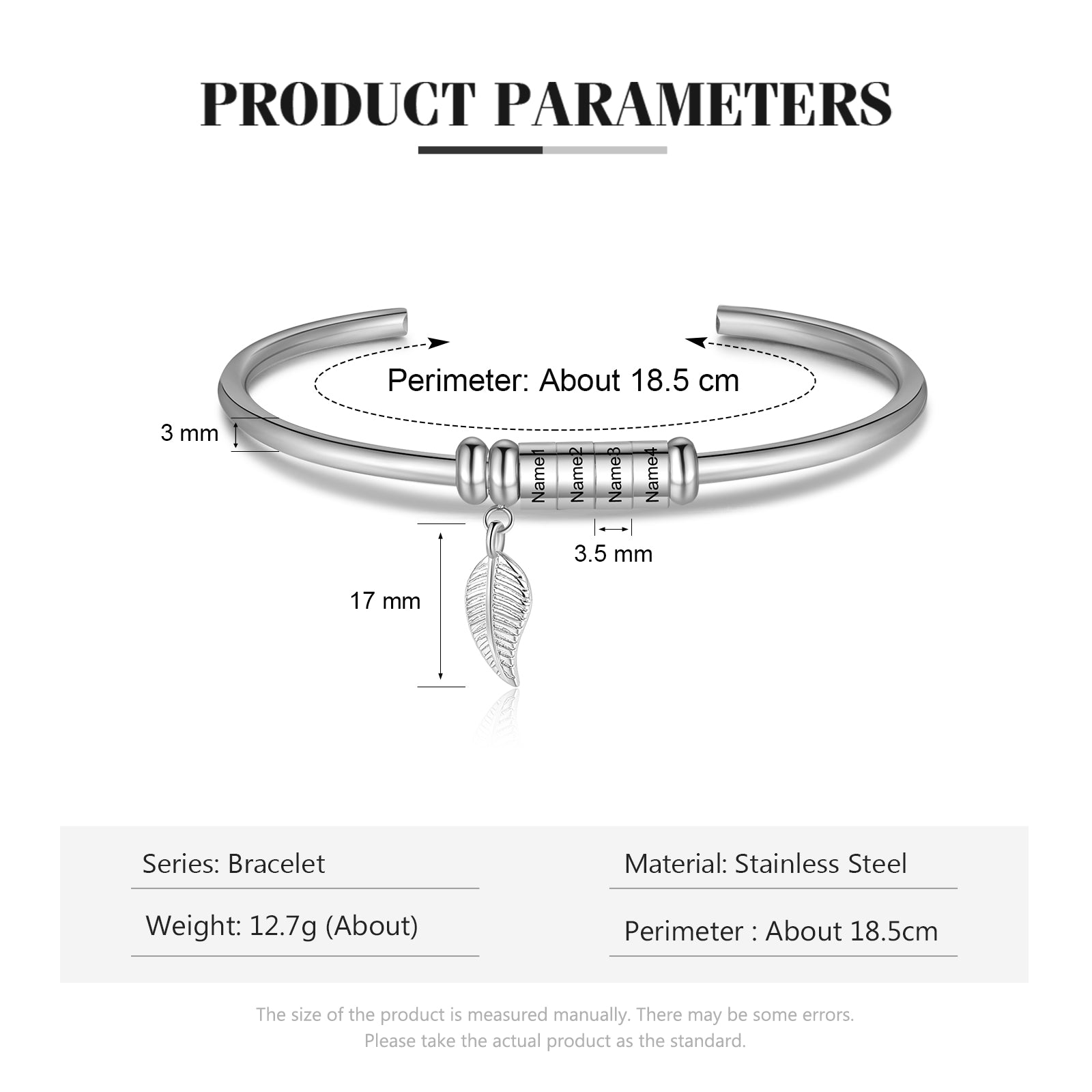 Personalized Stainless Steel Leaf Name Bracelet