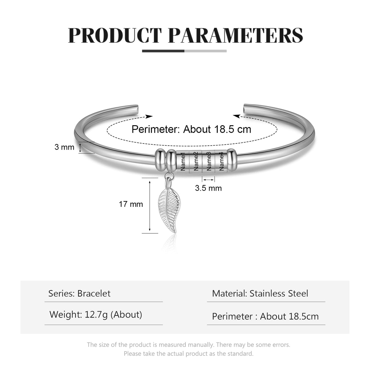 Personalized Stainless Steel Leaf Name Bracelet