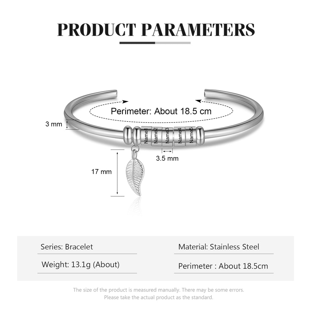 Personalized Stainless Steel Leaf Name Bracelet