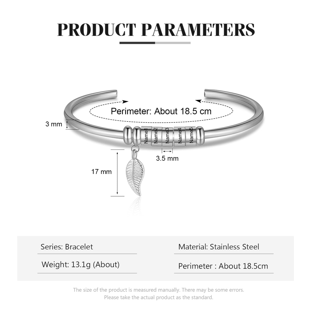 Personalized Stainless Steel Leaf Name Bracelet